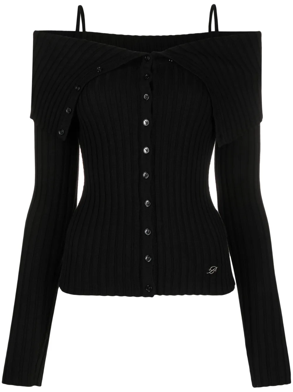 Blumarine off-shoulder ribbed wool cardigan | Black | Image 1