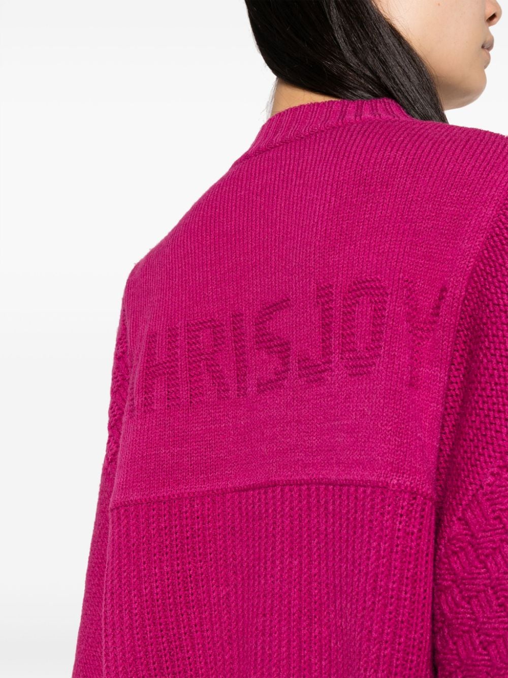 Shop Khrisjoy Logo-jacquard Cable-knit Jumper In Pink