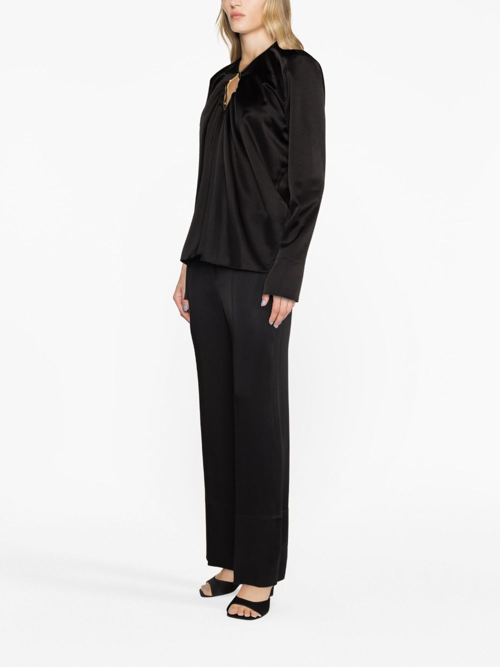 Shop Lanvin Draped Long-sleeved Blouse In Schwarz