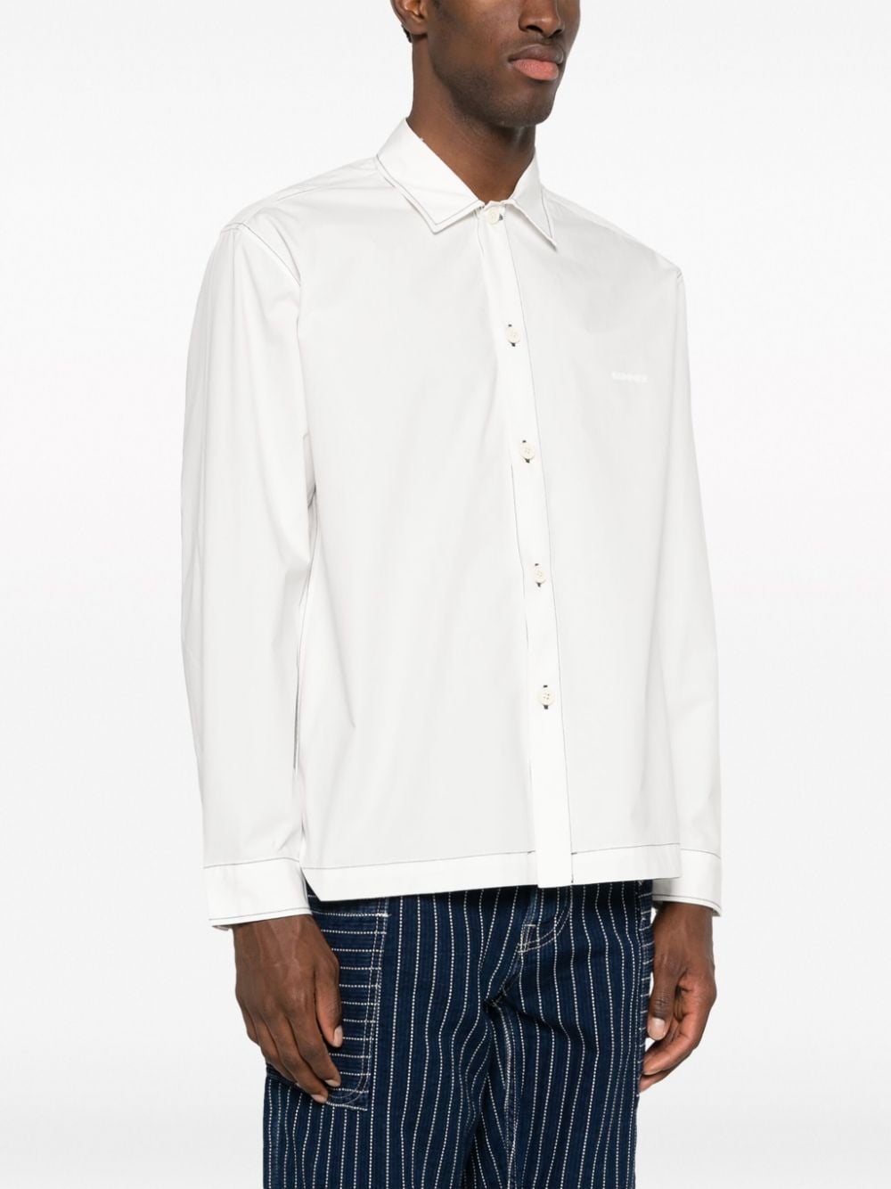 Shop Sunnei Contrast-stitching Cotton Shirt In White