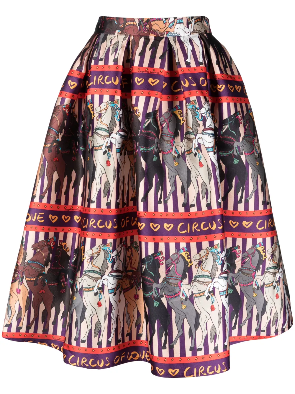 Alessandro Enriquez Horse Print Long Flared Skirt In Neutrals
