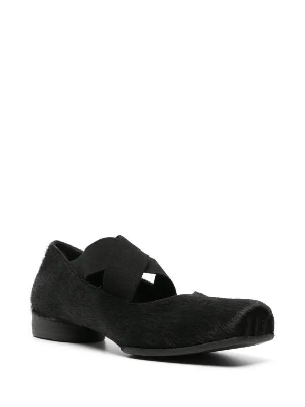 Uma Wang brushed-effect Leather Ballerina Shoes | Black | FARFETCH
