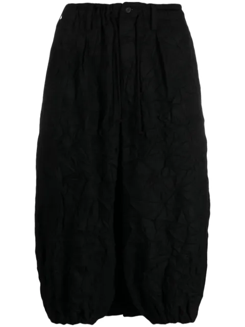 Yohji Yamamoto crinkled flannel drop-crotch shorts