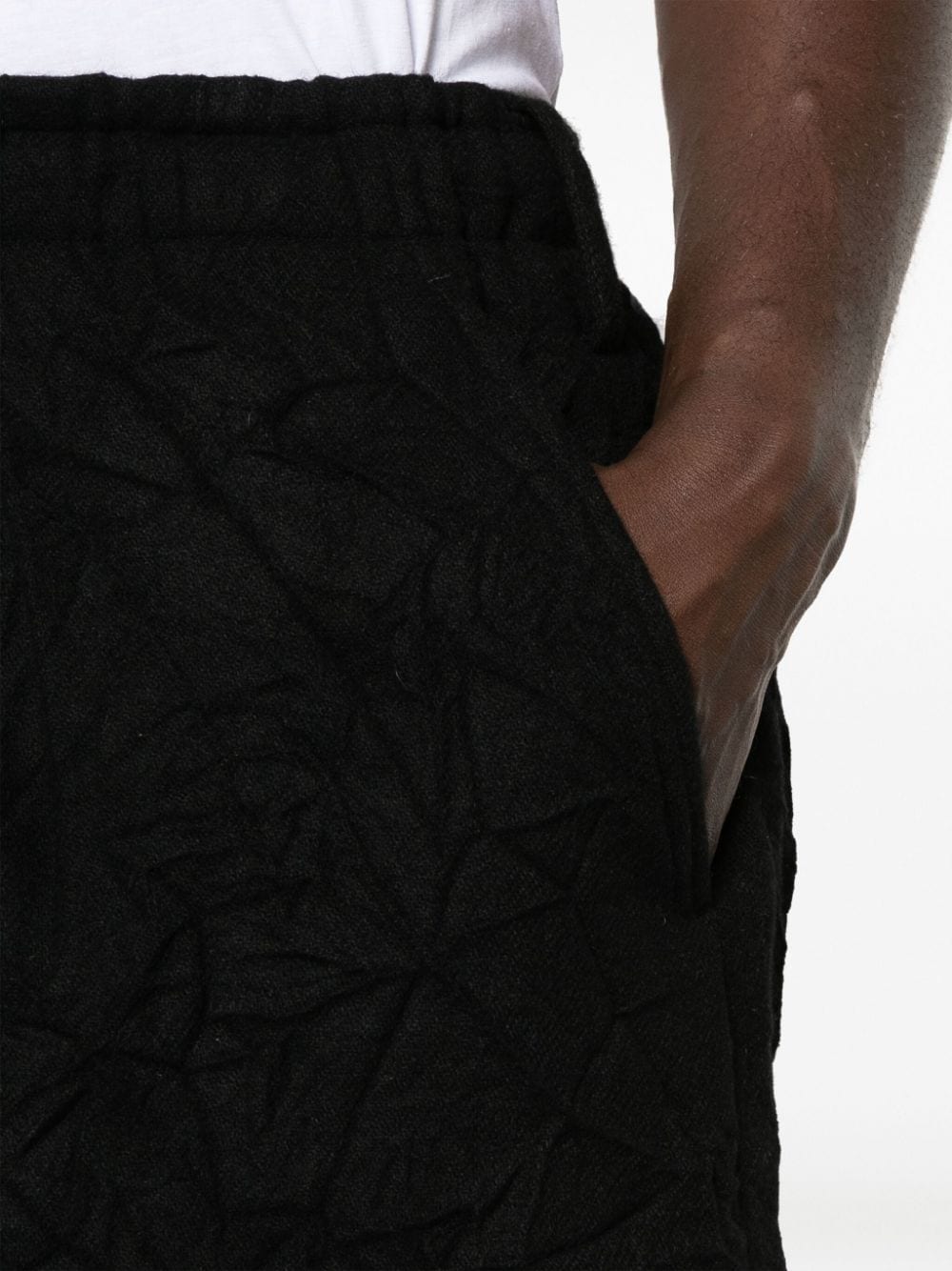 Shop Yohji Yamamoto Crinkled Flannel Drop-crotch Shorts In Black