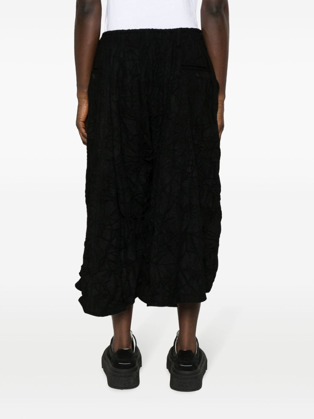 Shop Yohji Yamamoto Crinkled Flannel Drop-crotch Shorts In Black