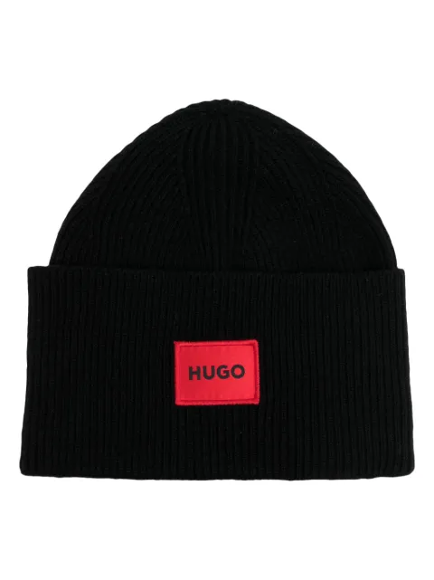 HUGO logo-patch knitted beanie