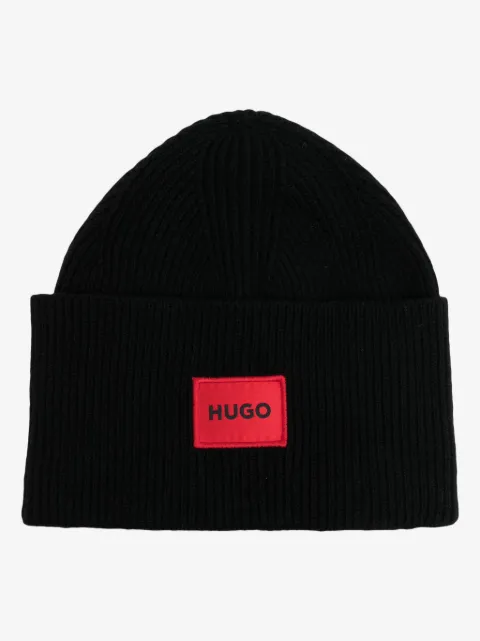 HUGO logo-patch knitted beanie