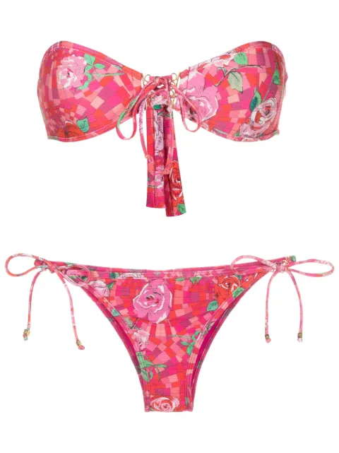 Amir Slama geometric floral-print strapless bikini
