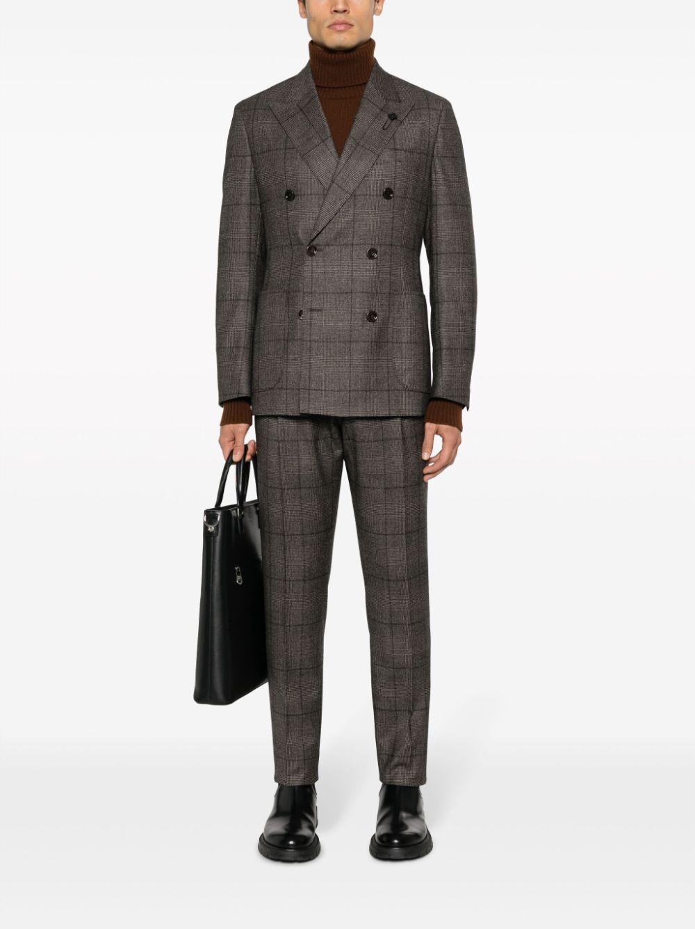 Lardini plaid-check double-breasted wool suit - Bruin