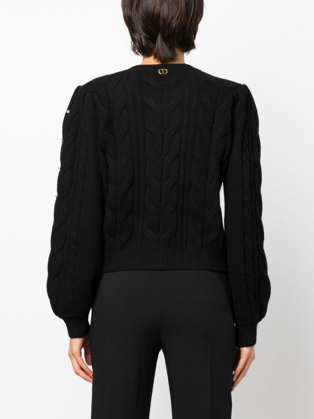 Shop Twinset Crystal-embellished Puff-sleeves Cardigan In Black