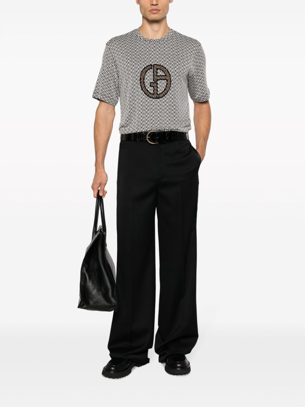 Shop Giorgio Armani Logo-embroidered Zigzag T-shirt In Black