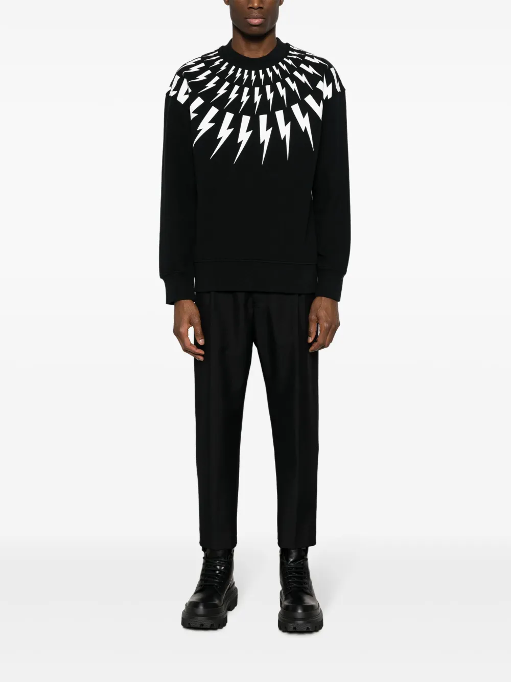 Neil Barrett Thunderbolt-print cotton sweatshirt - Zwart