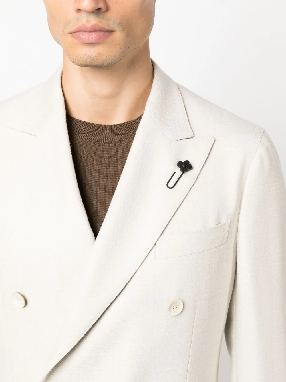 Lardini Double-breasted Textured Blazer With Peak Lapels In Neutrals