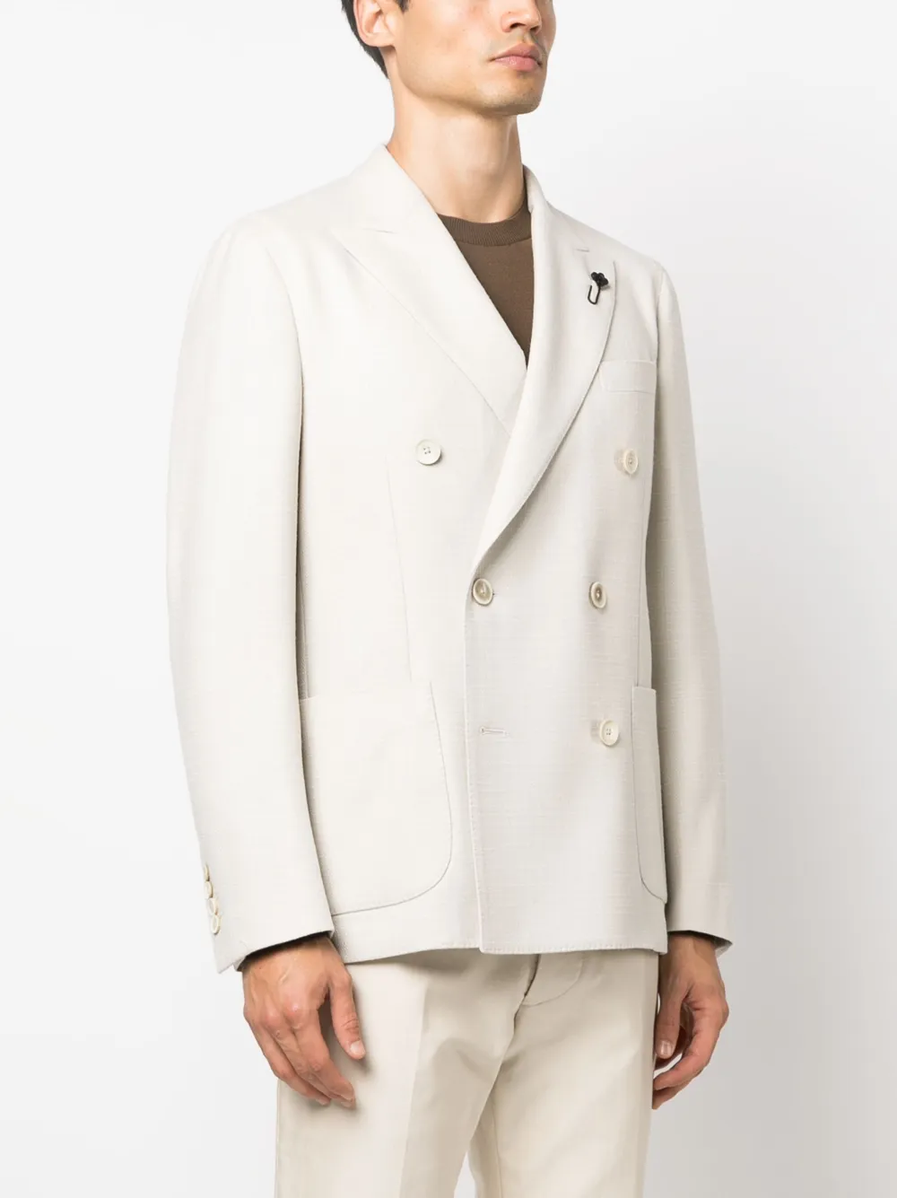 Lardini Double-breasted Textured Blazer With Peak Lapels In Neutrals