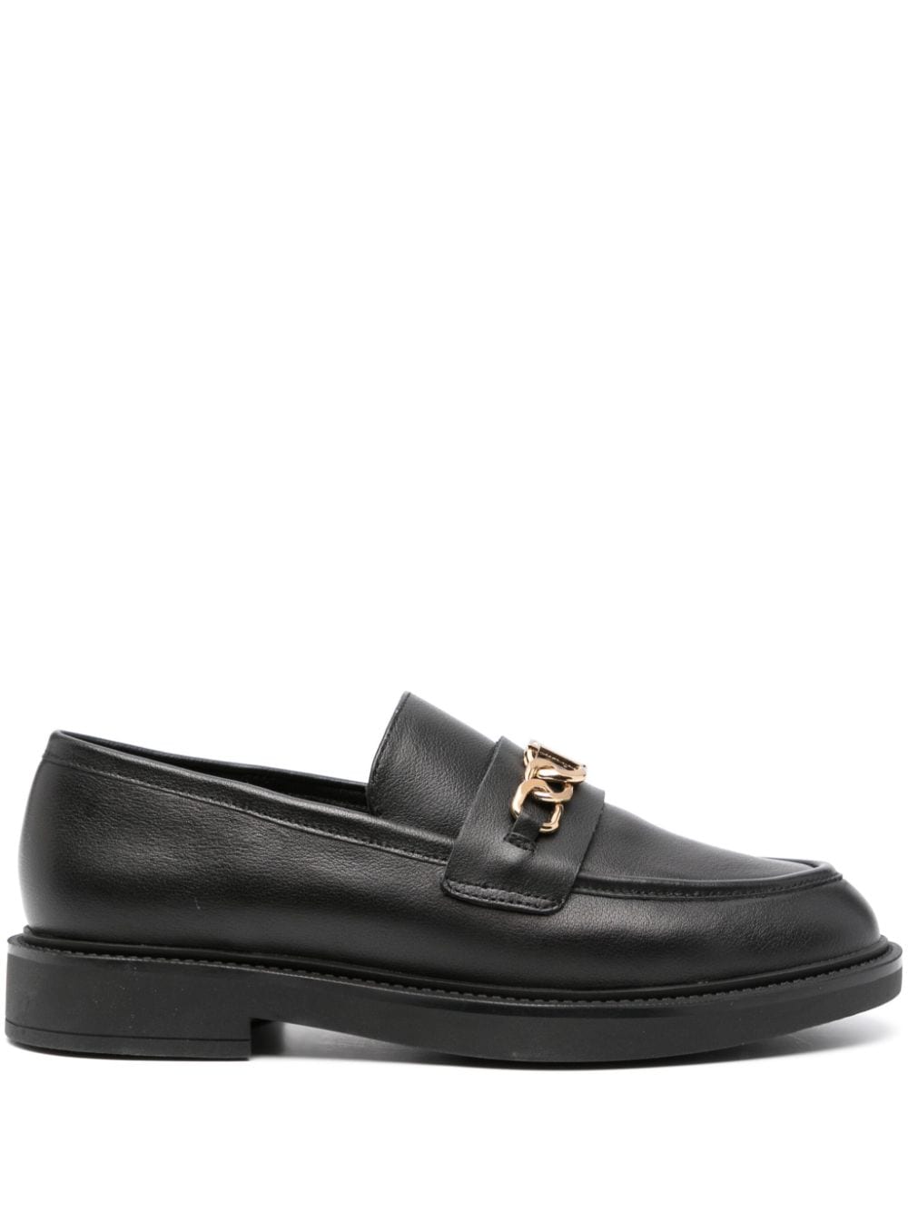 Twinset Chain-link Leather Loafers In Black