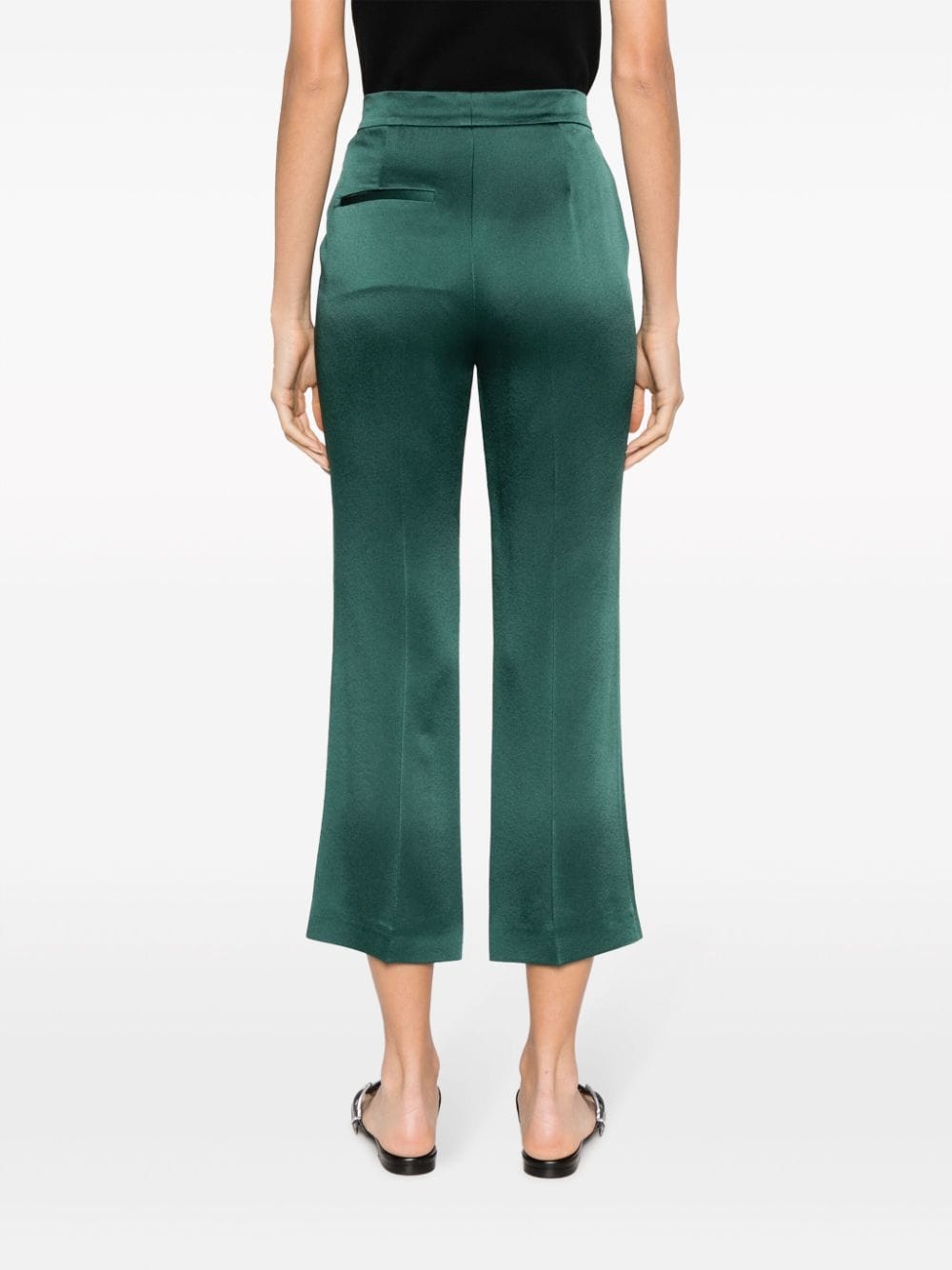 Shop Rochas Satin Cropped Trousers In Green