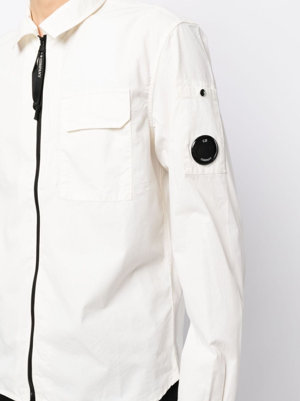 Shop C.p. Company Logo-patch Zip-up Shirt Jacket In Weiss