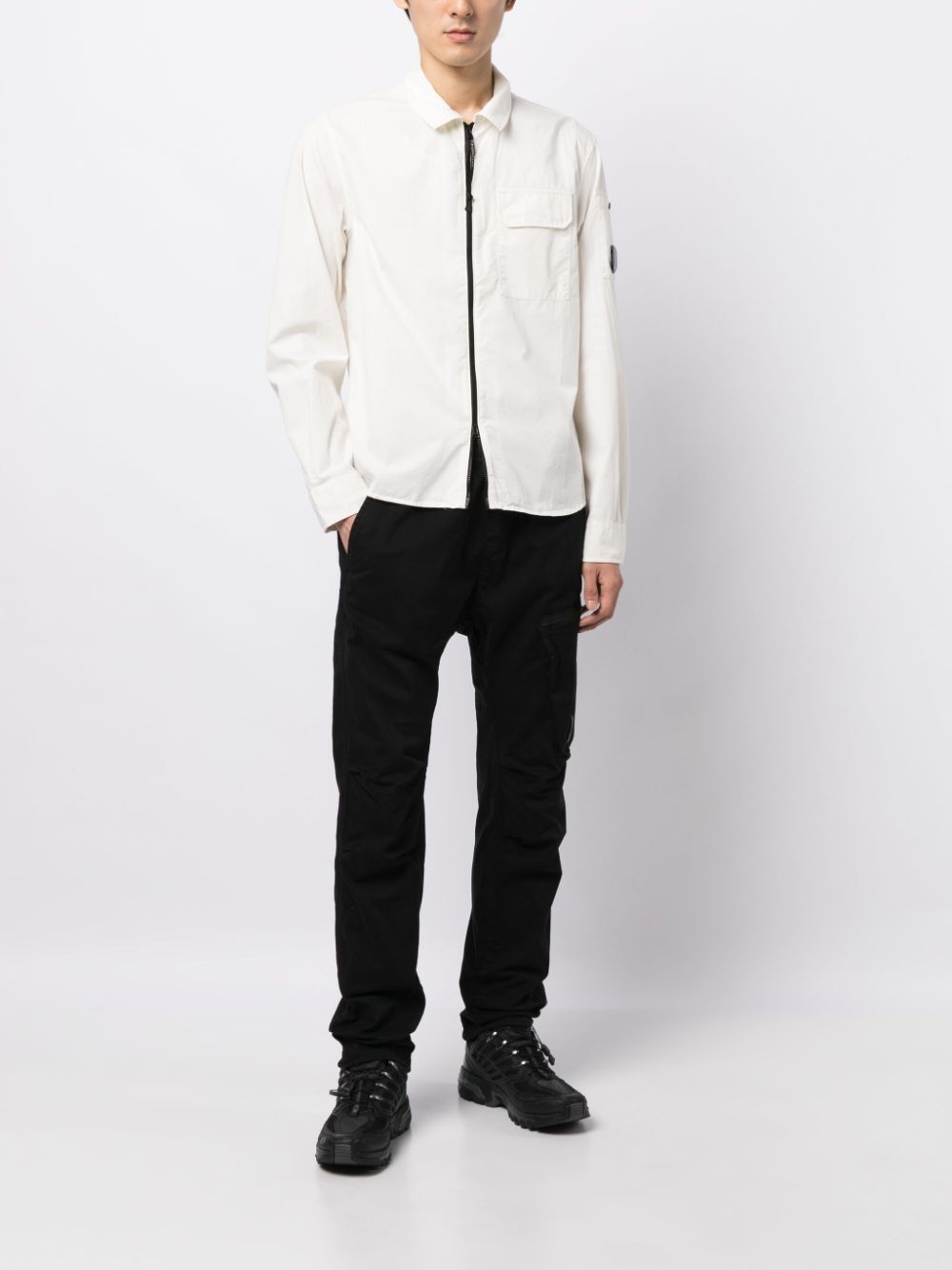 Shop C.p. Company Logo-patch Zip-up Shirt Jacket In Weiss