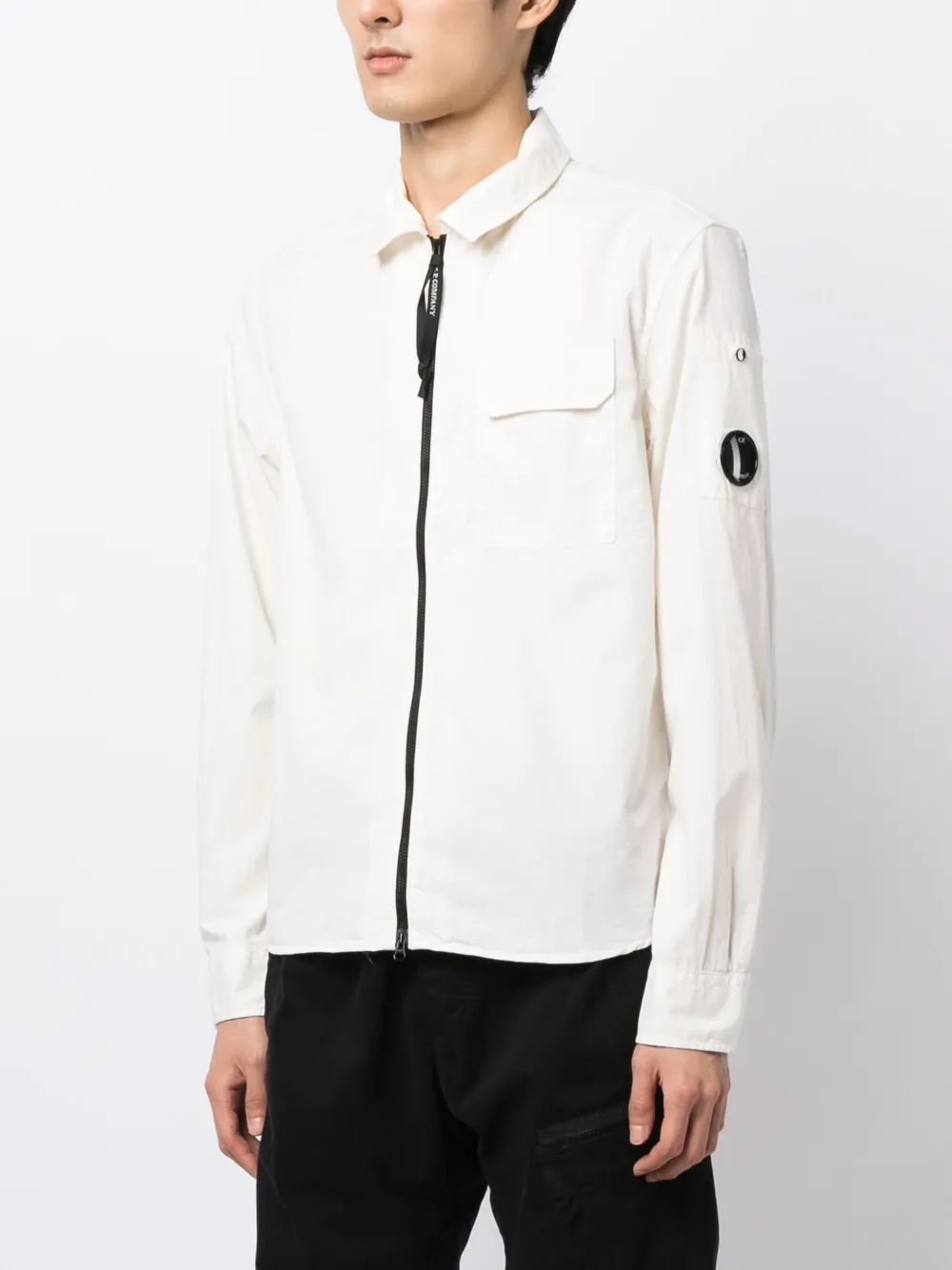 Shop C.p. Company Logo-patch Zip-up Shirt Jacket In Weiss