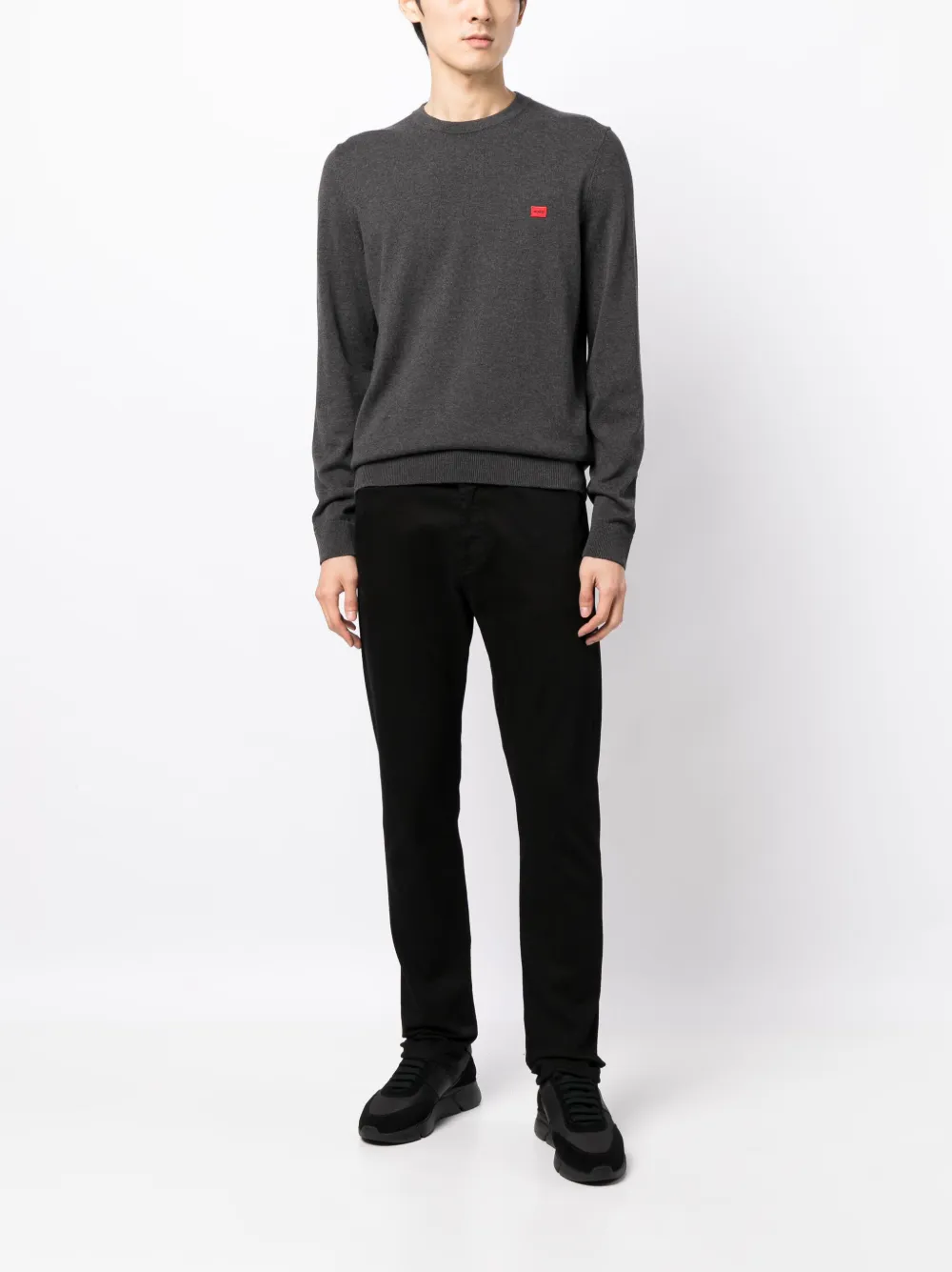 HUGO Sweater met logopatch - Grijs