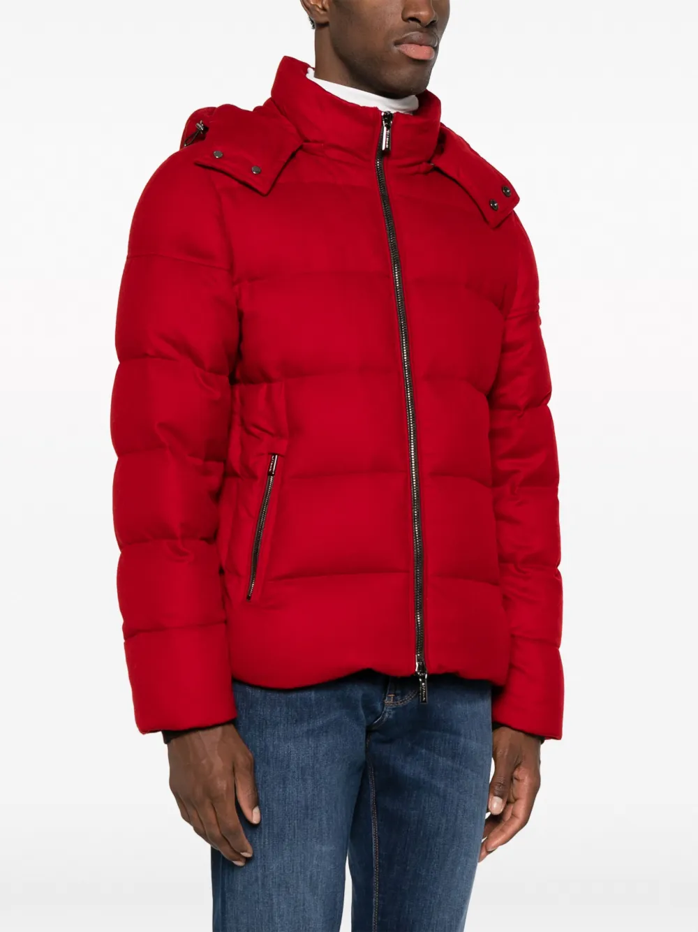 Moorer Detachable-hood Padded Jacket In Red