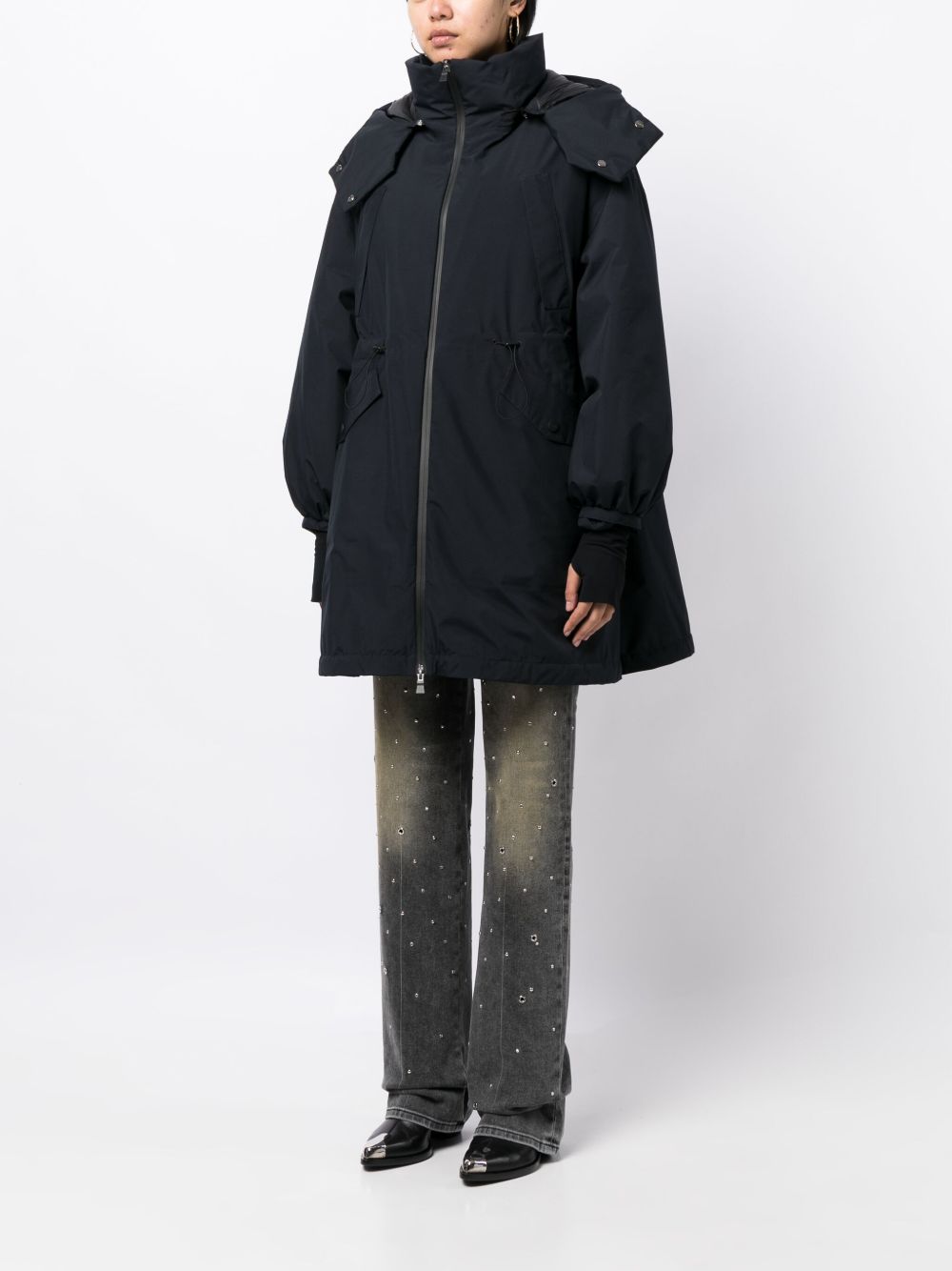 Shop Herno Slouch-hood Zip-up Coat In Black