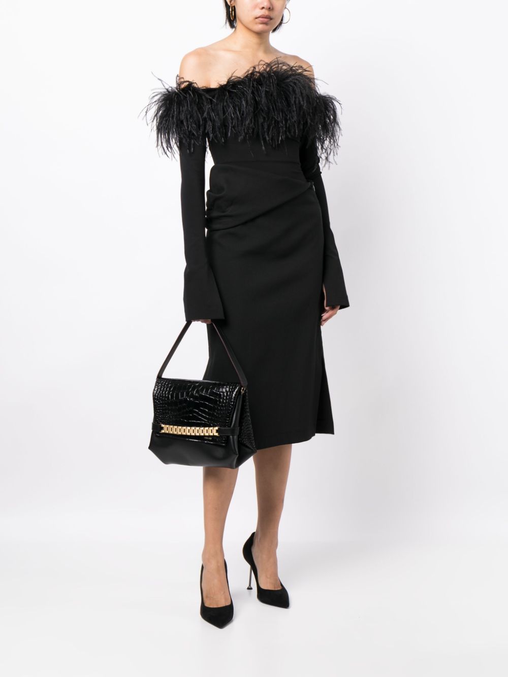 Shop Victoria Beckham Classic Chain Embossed-crocodile Clutch Bag In Black