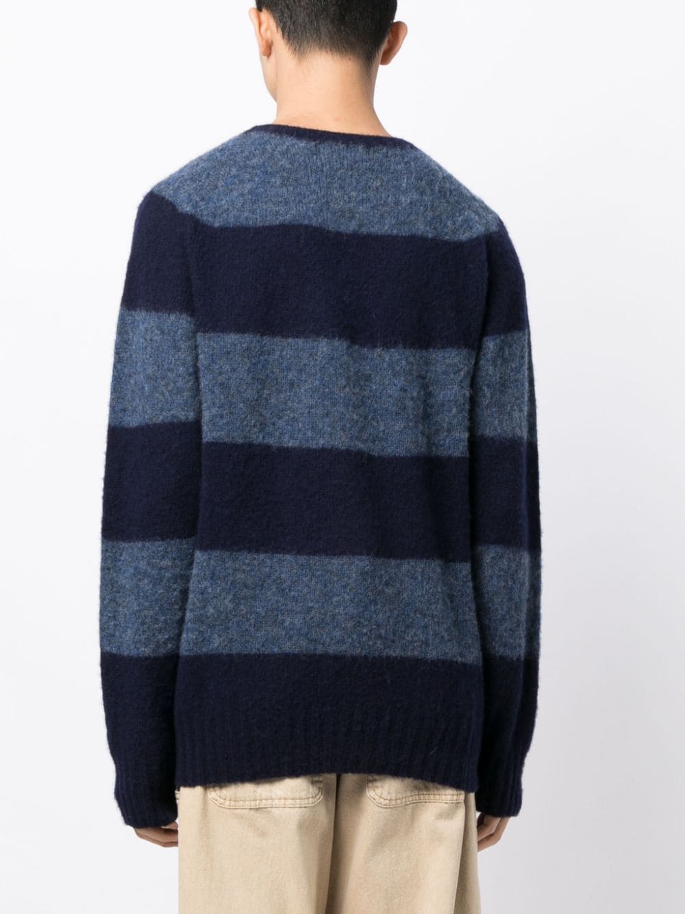 Shop Ymc You Must Create Suedehead Striped Ribbed-knit Jumper In Blue