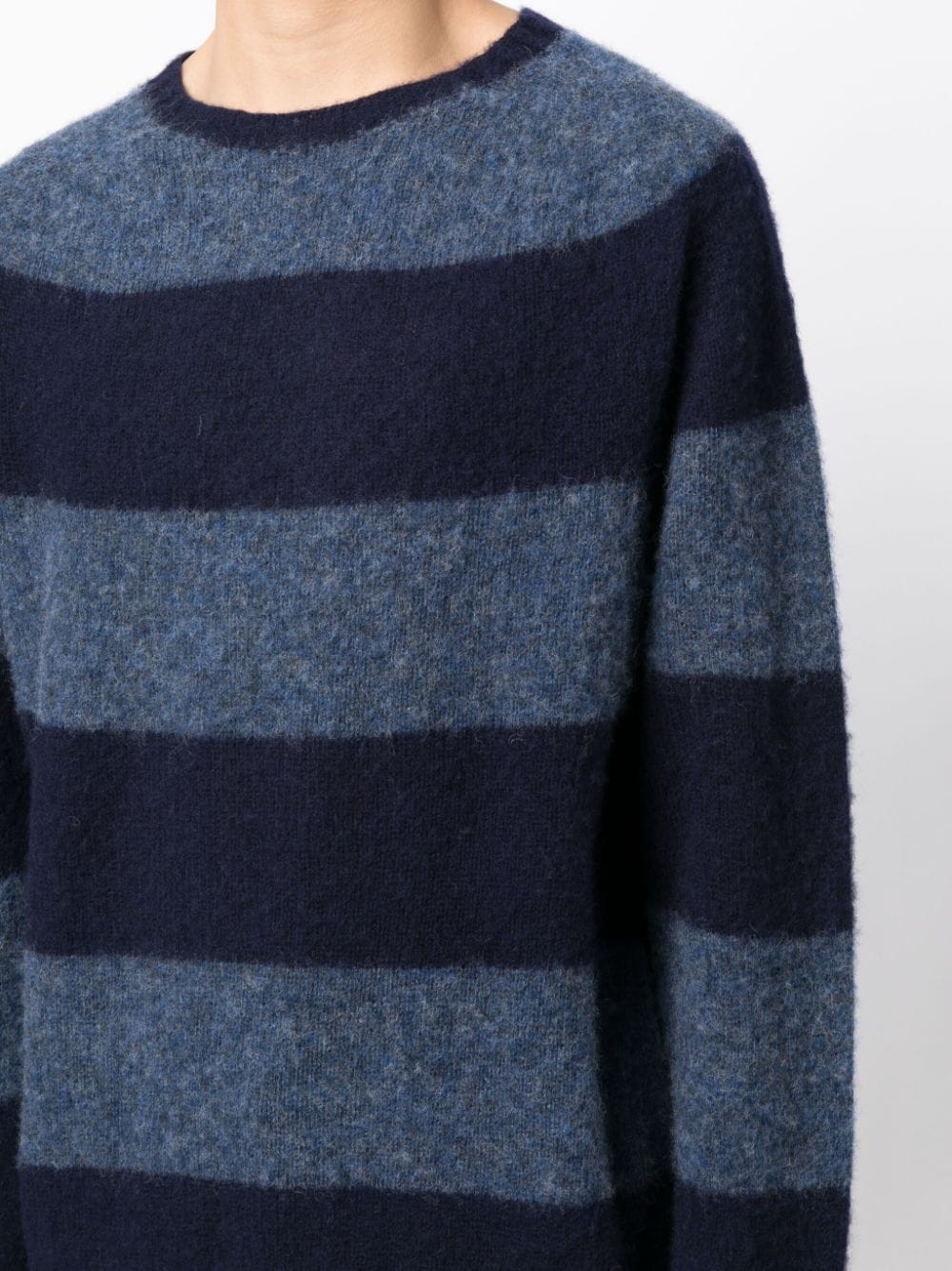 Shop Ymc You Must Create Suedehead Striped Ribbed-knit Jumper In Blue