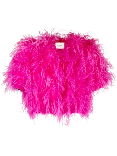 STYLAND chamarra corta con capa de plumas