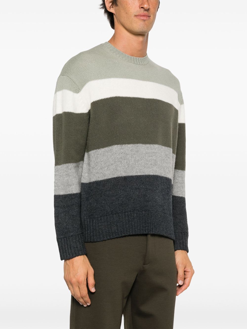 Shop Emporio Armani Striped Virgin Wool Jumper In Green