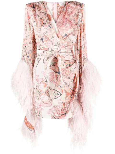 Bronx and Banco Geisha paisley-print feather-detail minidress