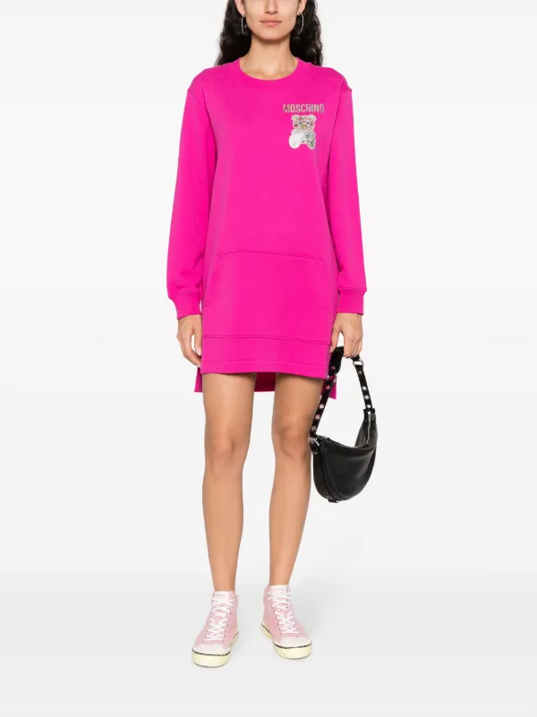 Moschino Teddy Bear embellished Sweatshirt Dress Pink FARFETCH UK