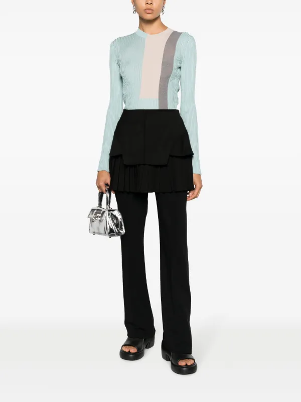 FENDI colour-block ribbed-knit silk-blend Top | Blue