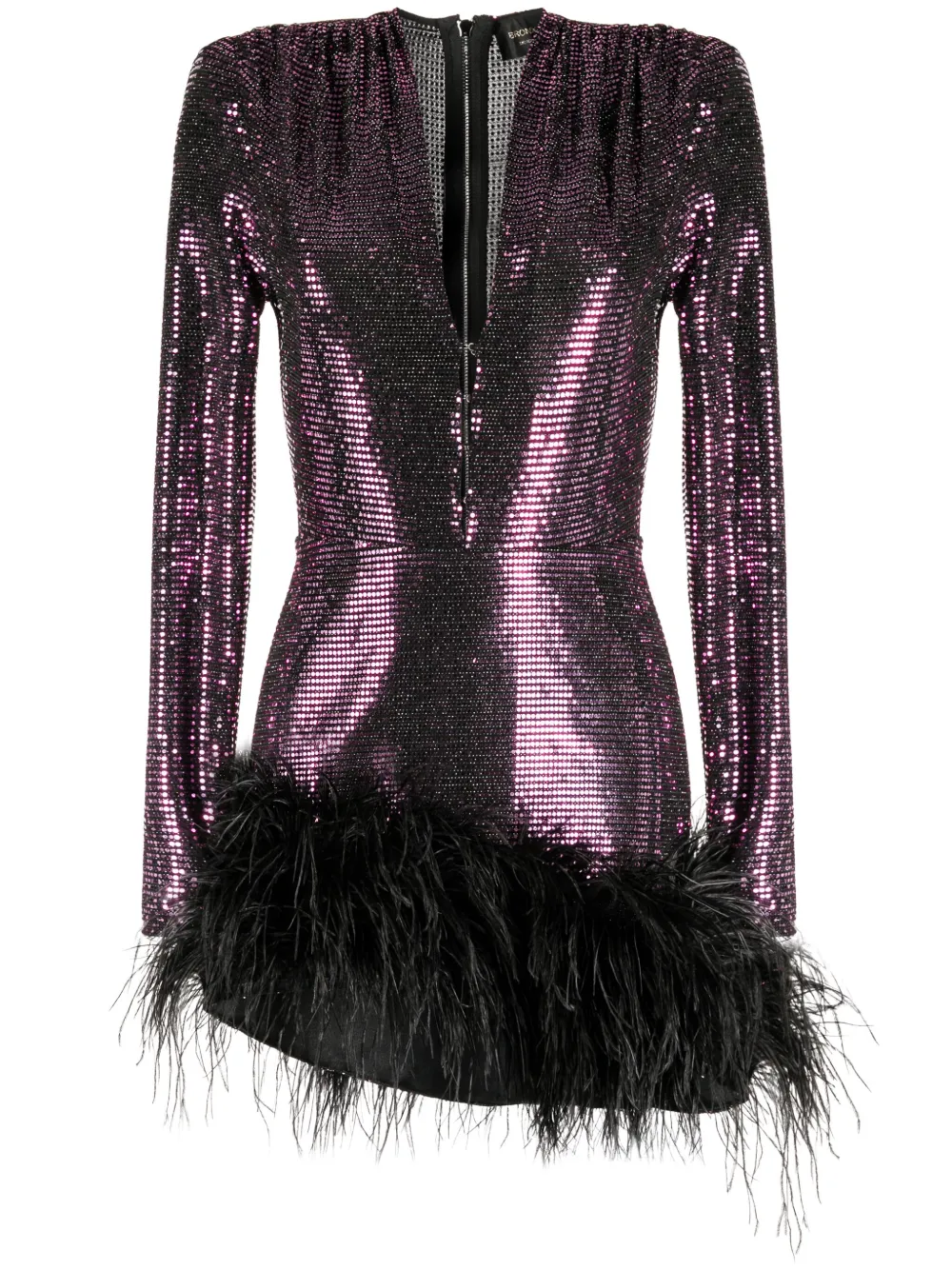 Bronx And Banco Feather-detailing Metallic-finish Dress In Purple