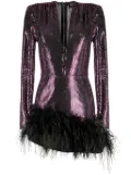 Bronx and Banco feather-detailing metallic-finish dress - Purple