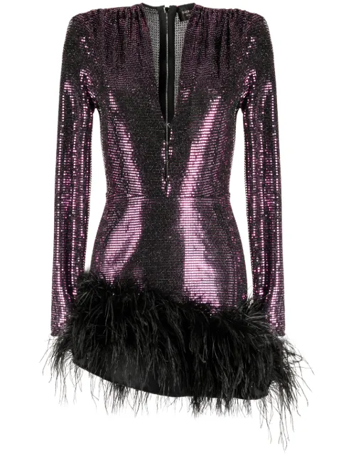 Bronx and Banco feather-detailing metallic-finish dress