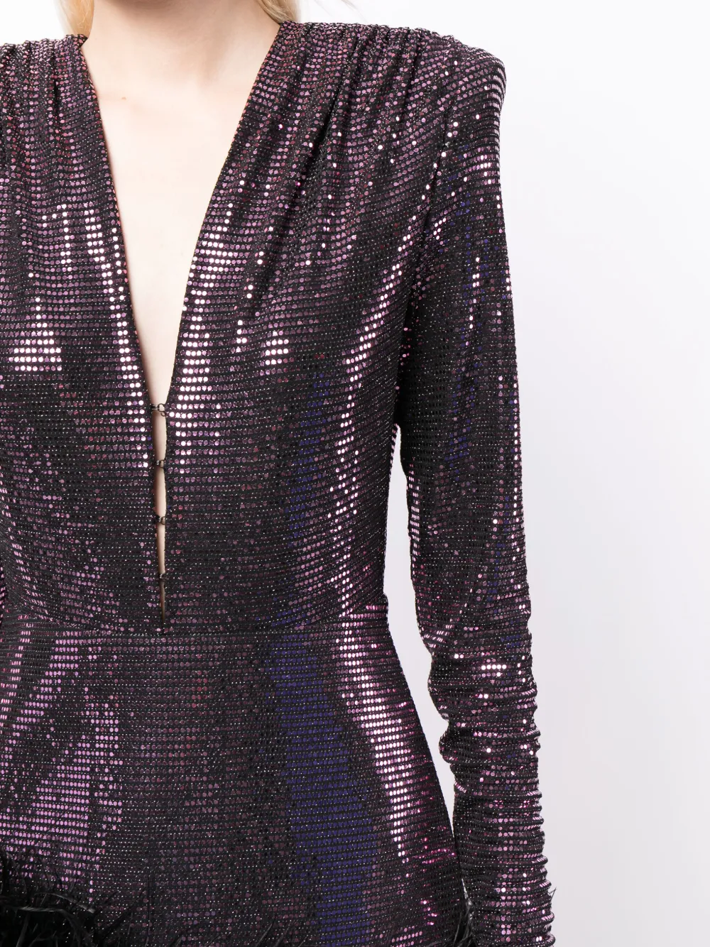 Bronx And Banco Feather-detailing Metallic-finish Dress In Purple