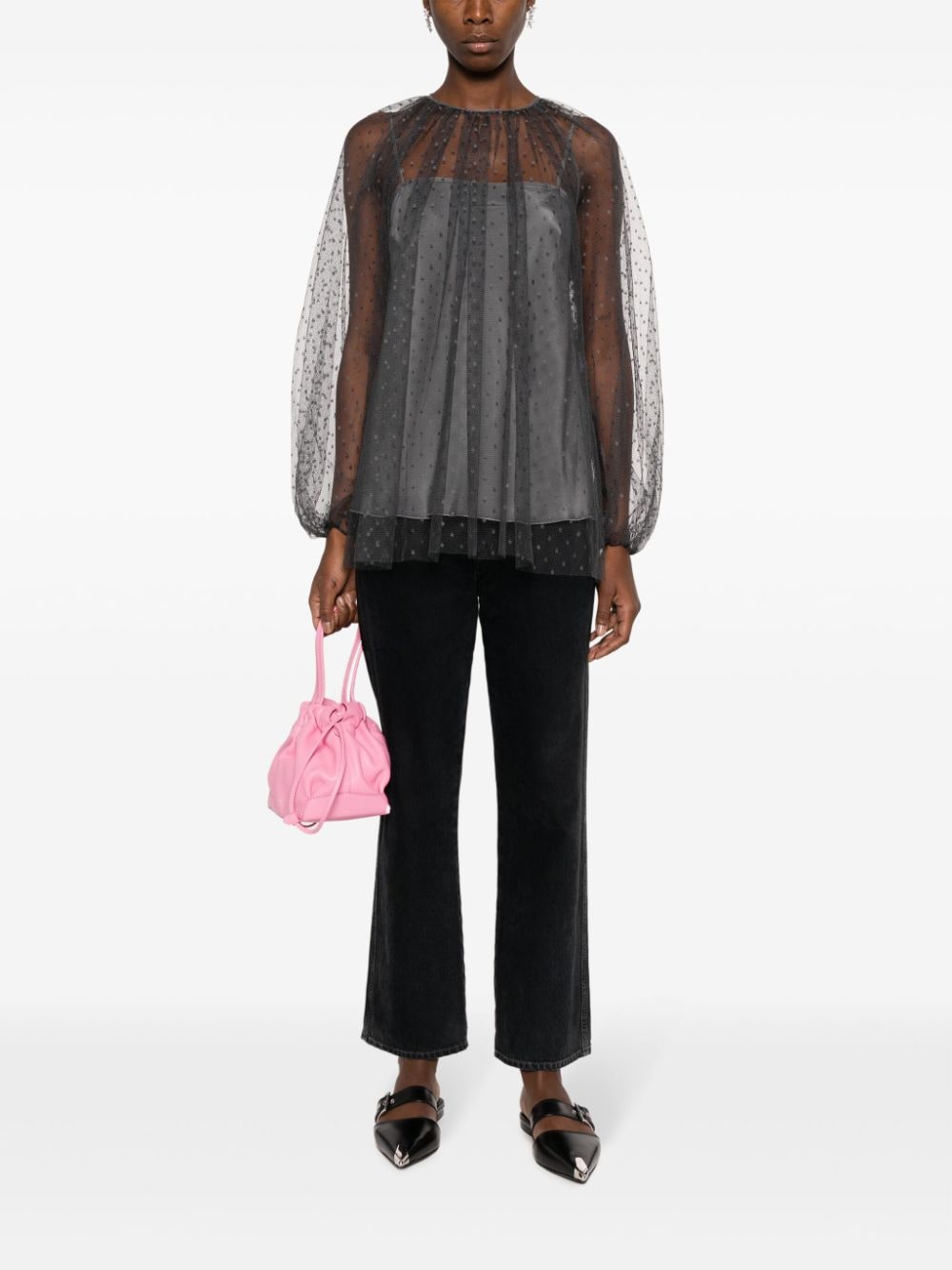 RED Valentino polka-dot tulle blouse - Grijs