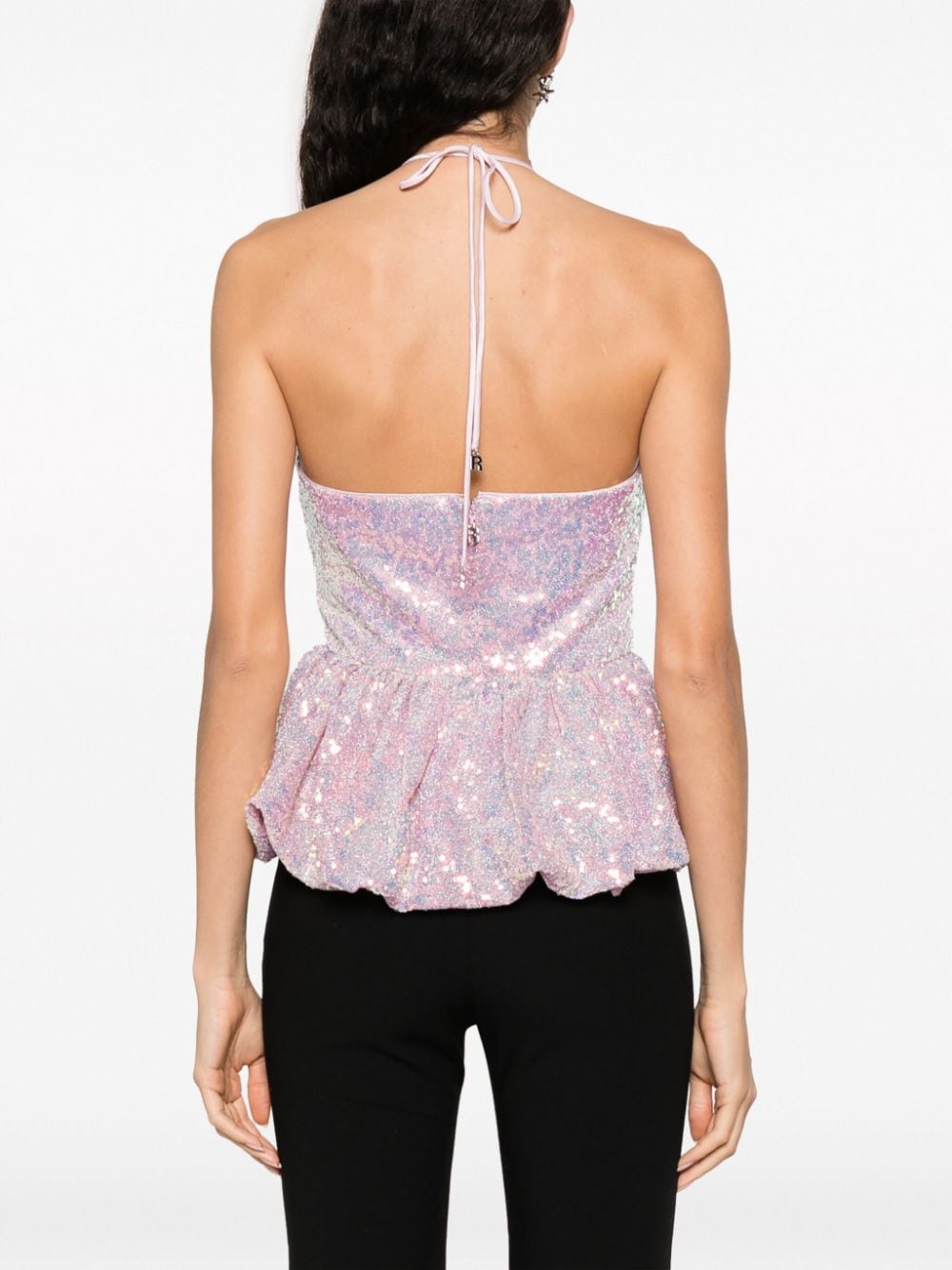 Shop Rotate Birger Christensen Sequined Halterneck Top In Pink