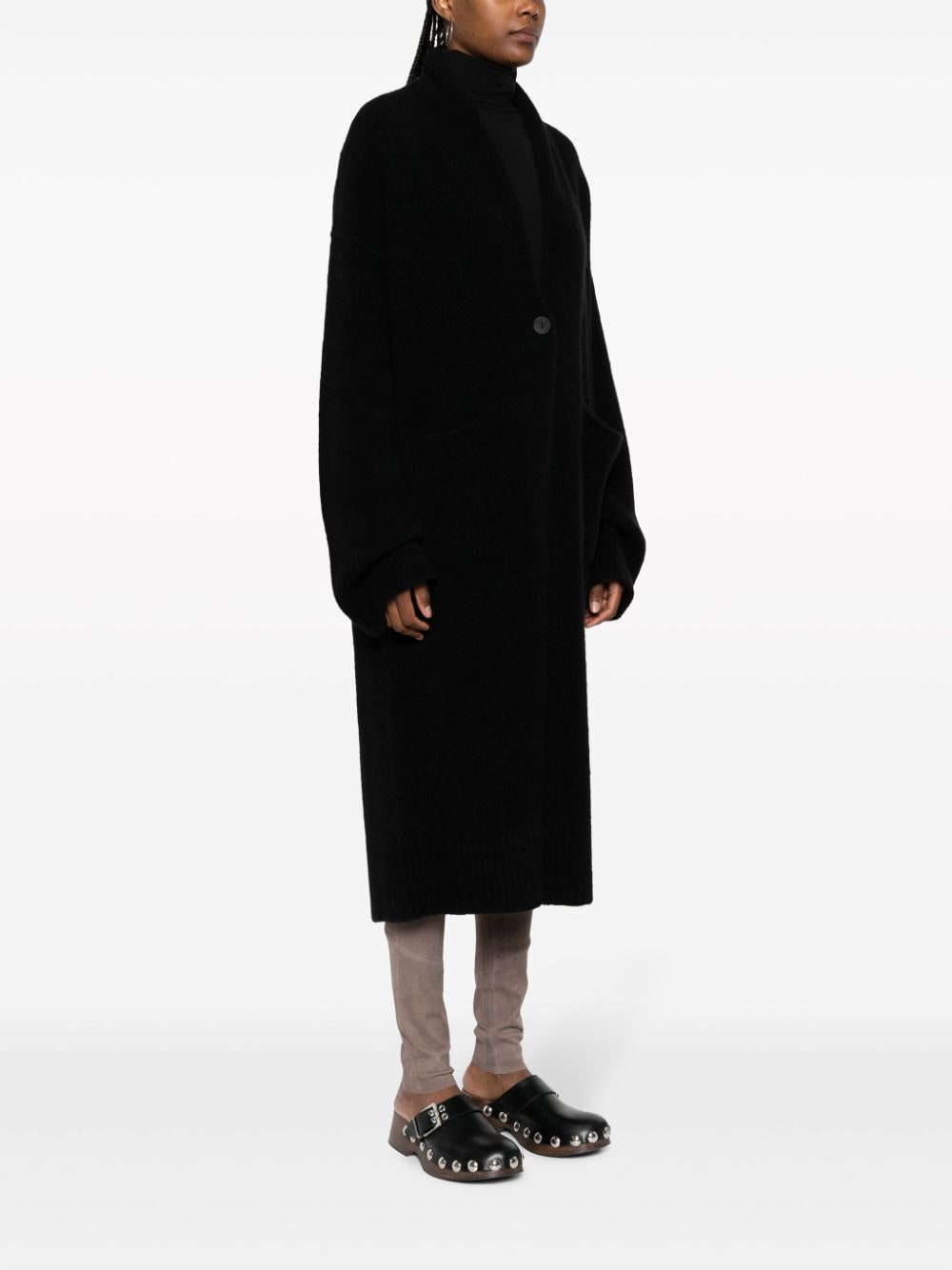 Shop Isabel Benenato Long-slit Merino Wool Blend Cardi-coat In Black