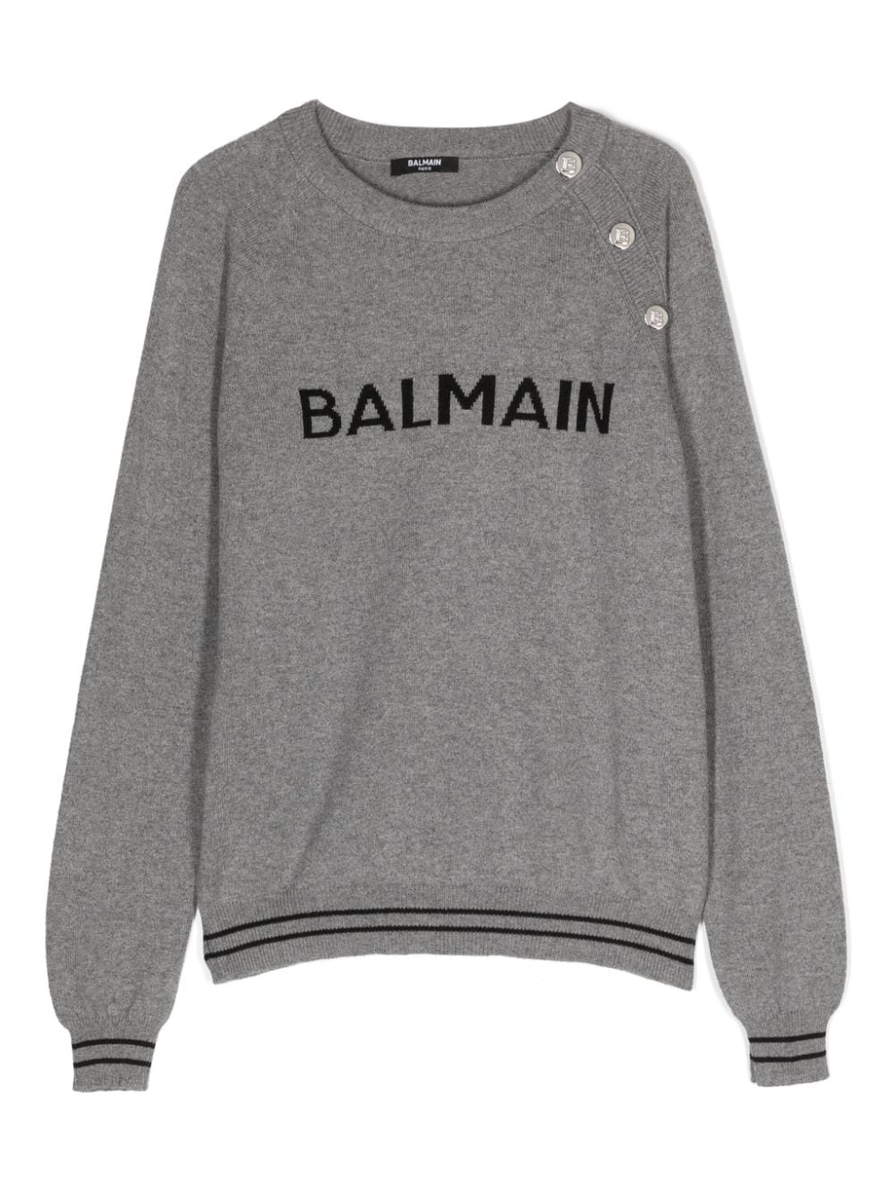 Shop Balmain Intarsia-knit Logo Jumper In Grey