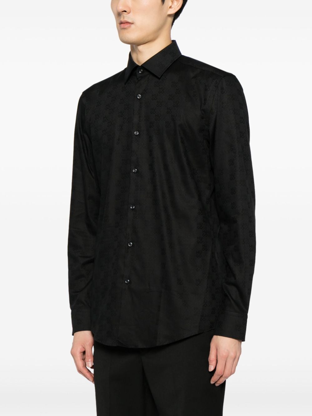 Shop Hugo Logo-print Cotton Shirt In Black