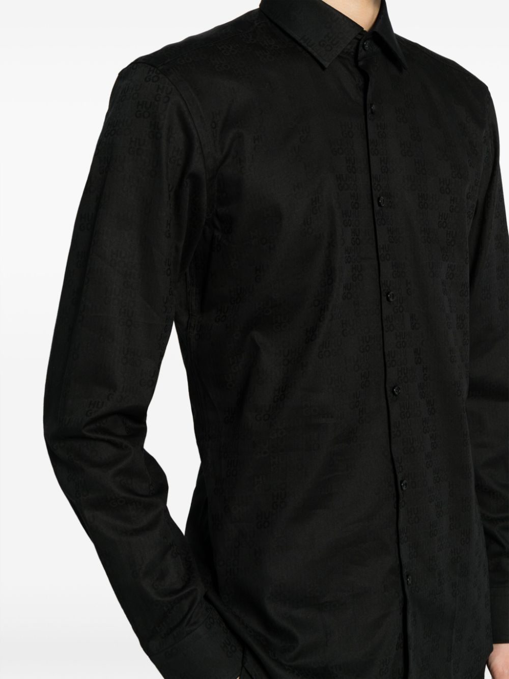 Shop Hugo Logo-print Cotton Shirt In Black