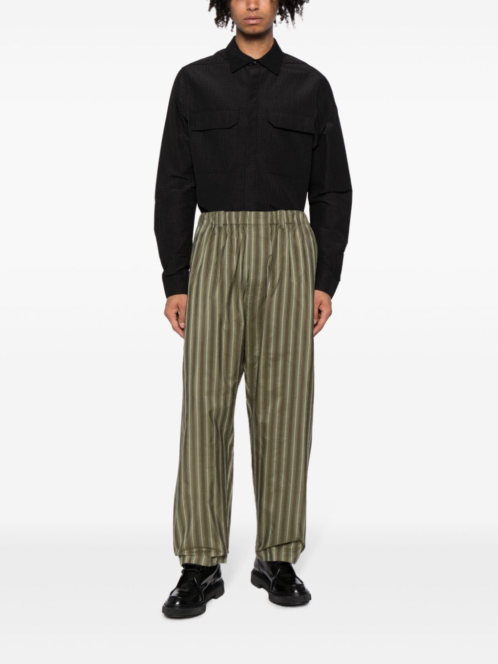 Shop Lemaire Straight-leg Striped Silk Trousers In Grün