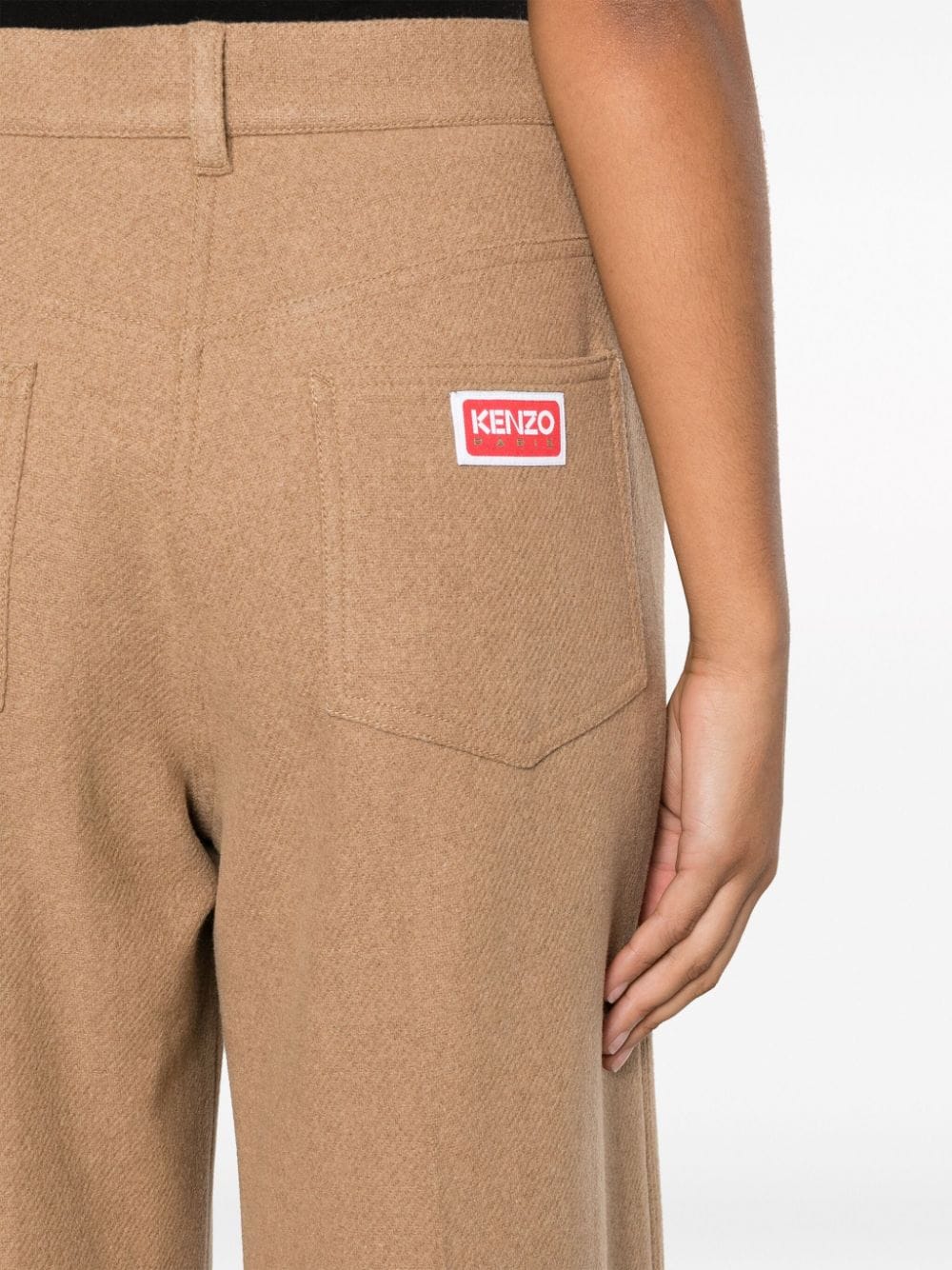 Shop Kenzo Logo-tag Felted Wide-leg Trousers In Brown