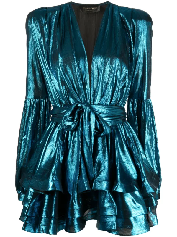 Bronx AND BANCO Ruffle Detailing V-neck Dress - Blue