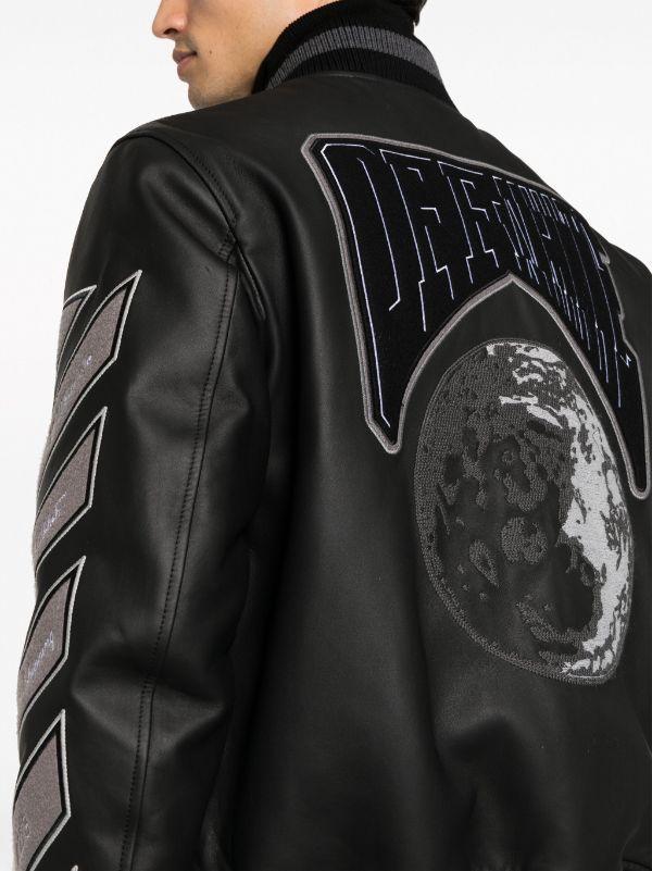 Off-White Hands Off-logo Leather Bomber Jacket - Farfetch