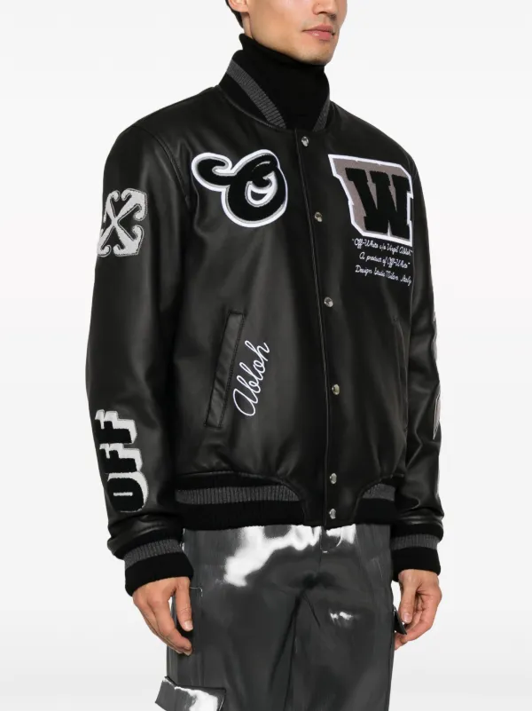 Off-White logo-embroidered Leather Varsity Jacket - Farfetch