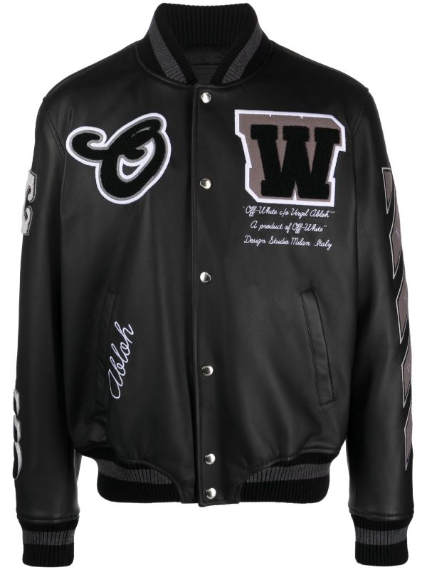 Off-White logo-embroidered Leather Varsity Jacket - Farfetch